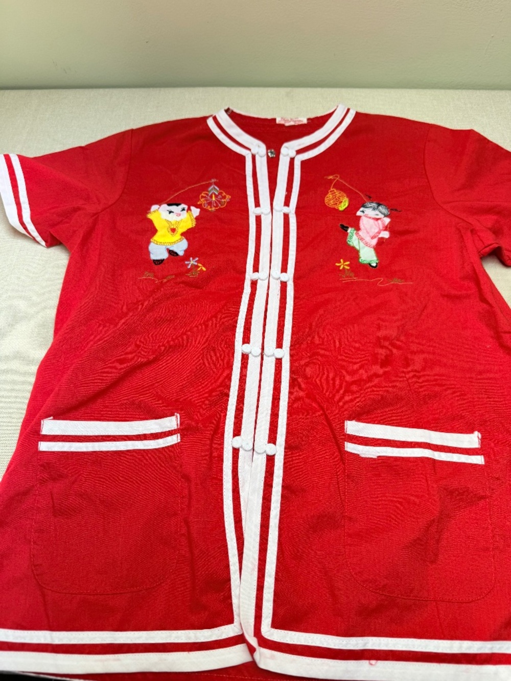 Vintage Plum Blossom Size 14 Children’s Unisex Asian Inspired Embroidered Top